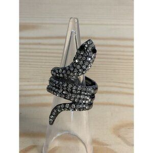 Snake Design Silver Tone Crystal Pave Adjustable Statement Ring